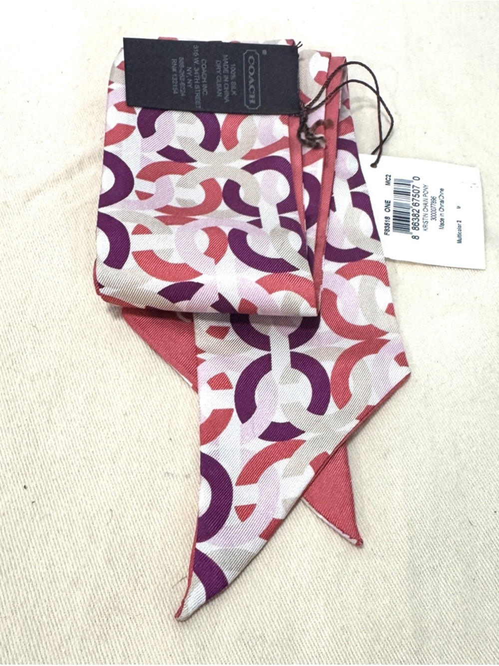 COACH Pink, Purple & Coral Signature Silk Scarf Tie - Picture 2 of 2